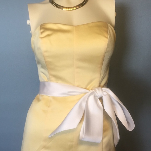 Davids bridal canary yellow formal dress with sash - Picture 2 of 6